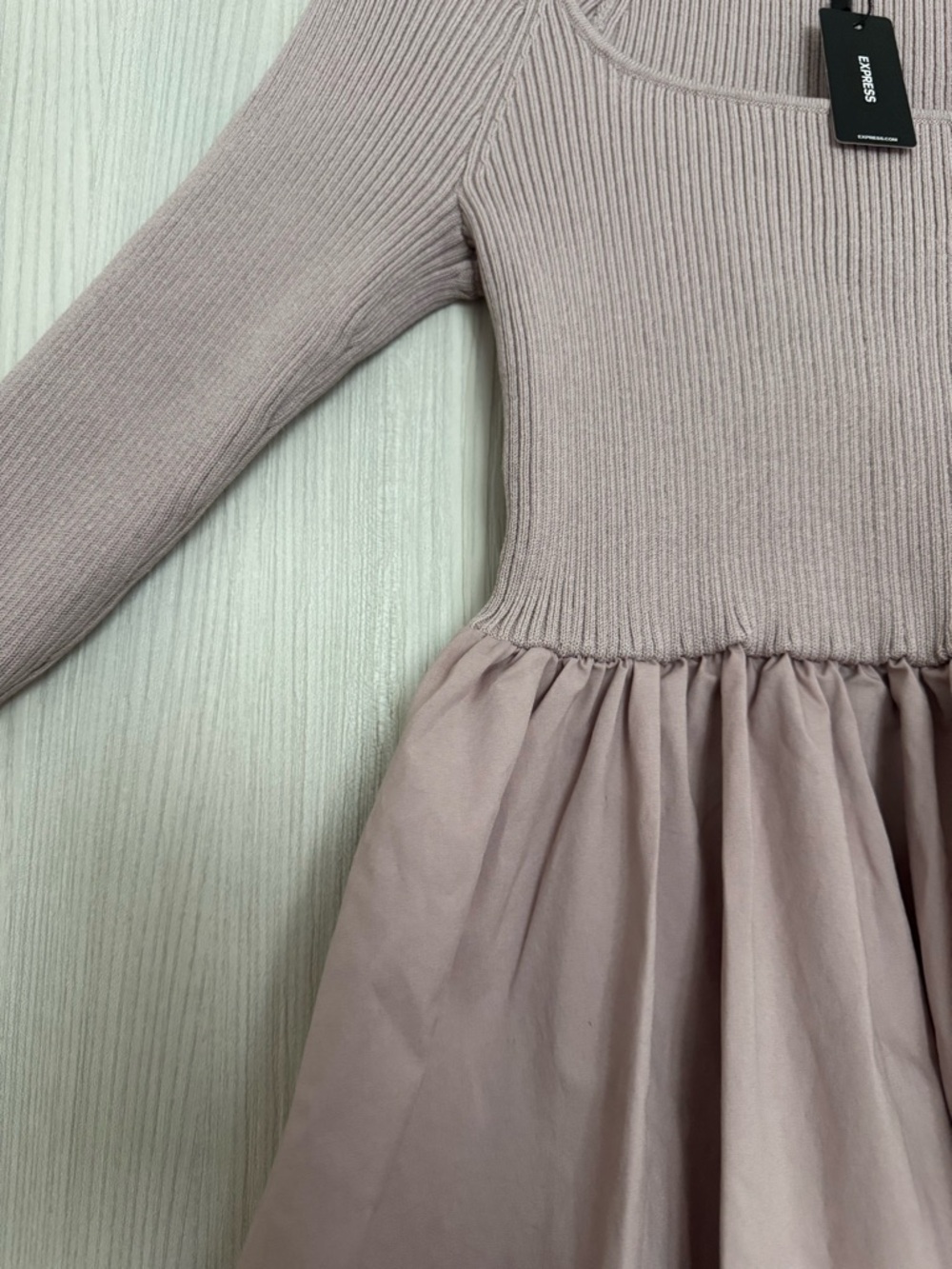 Express Ribbed Square Neck Poplin Mini Fit and Flare Dress - Picture 5 of 5